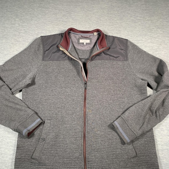 Ted Baker Sweater Mens Extra Large Gray Full Zip Mock Neck Nylon Yoke Pockets - Picture 2 of 10